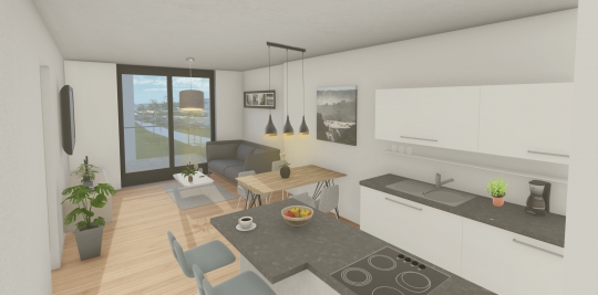Neubauprojekt S42 - Visualisierung Innenraum 2-Zimmer Wohnung