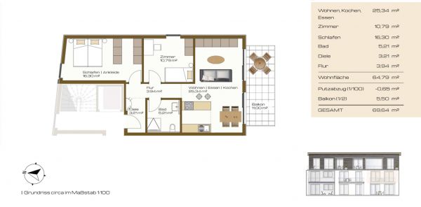 Neubauprojekt S42 - Grundriss WHG A4 | 3 Zimmer | OG